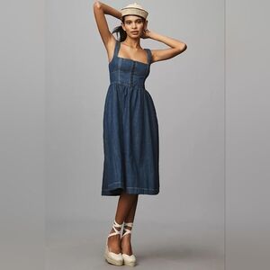 Reformation Tagliatelle Denim Midi-Dress Size 8